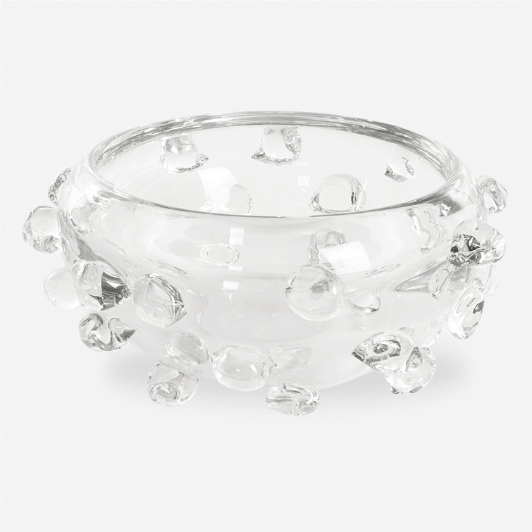 Handcrafted Clear Glass Bowl with Organic Spheres