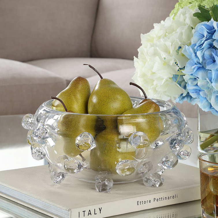 Handcrafted Clear Glass Bowl with Organic Spheres