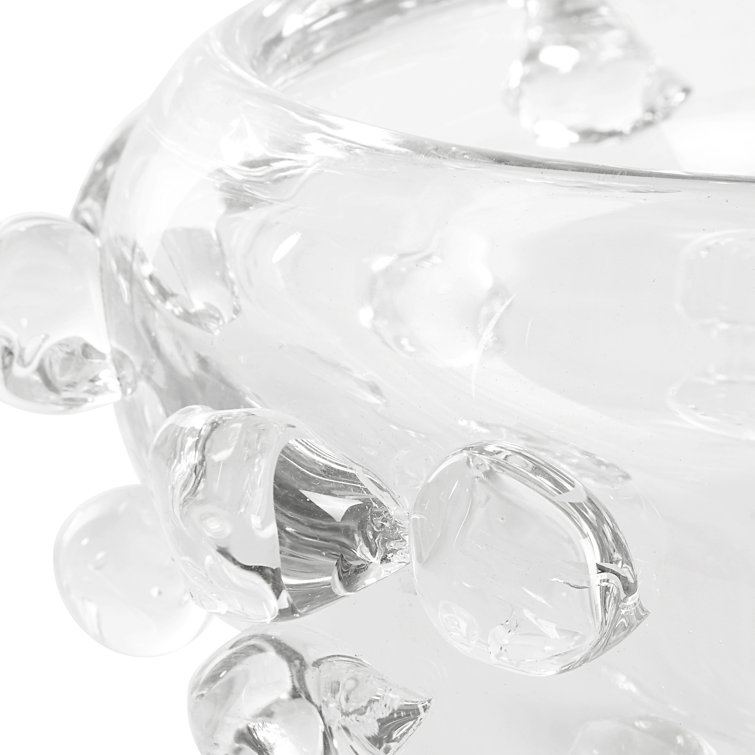 Handcrafted Clear Glass Bowl with Organic Spheres
