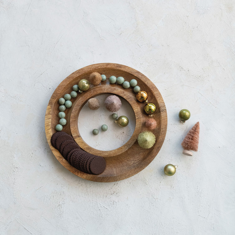 Natural Mango Wood Round Decorative Serving Tray