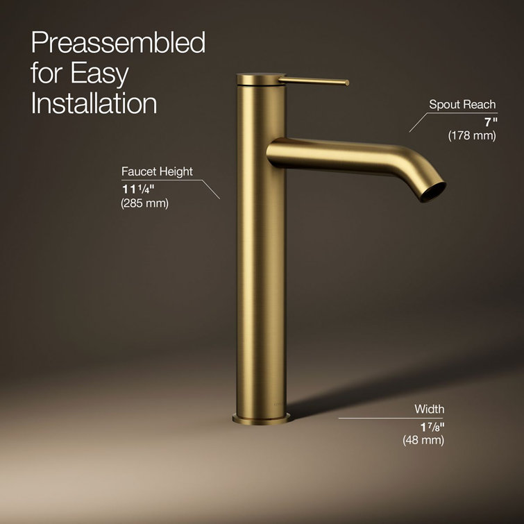 Vibrant Brushed Moderne Brass Tall Single-Handle Bathroom Faucet