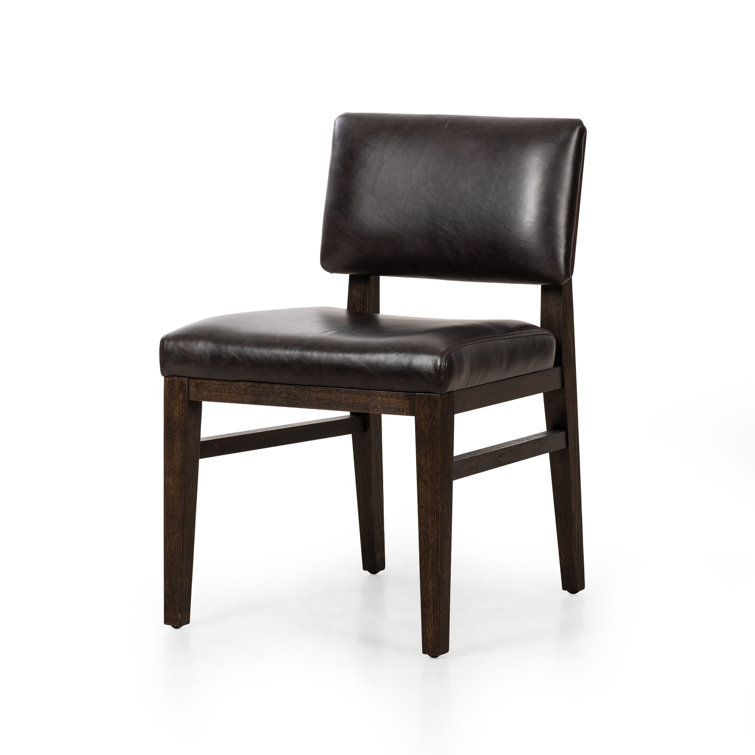 Sonoma Black Leather Upholstered Side Chair with Dark Oak Frame