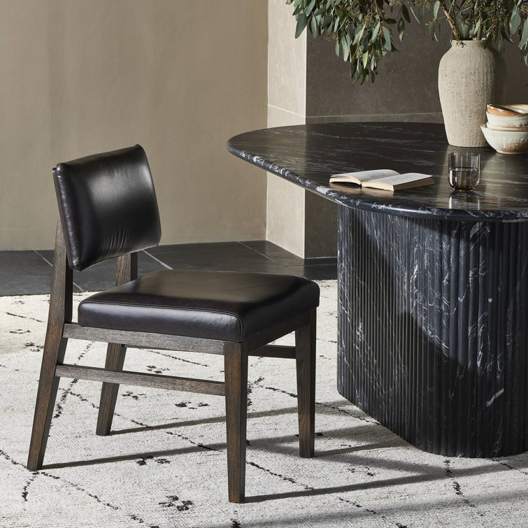 Sonoma Black Leather Upholstered Side Chair with Dark Oak Frame