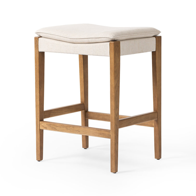 Natural Oak and Flax Backless Counter Stool