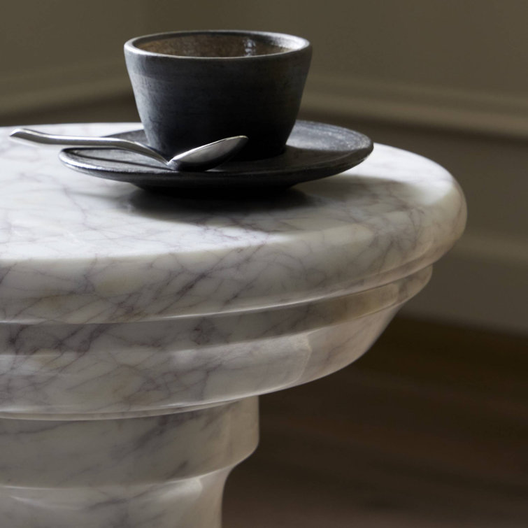 White Marble Round Pedestal Side Table