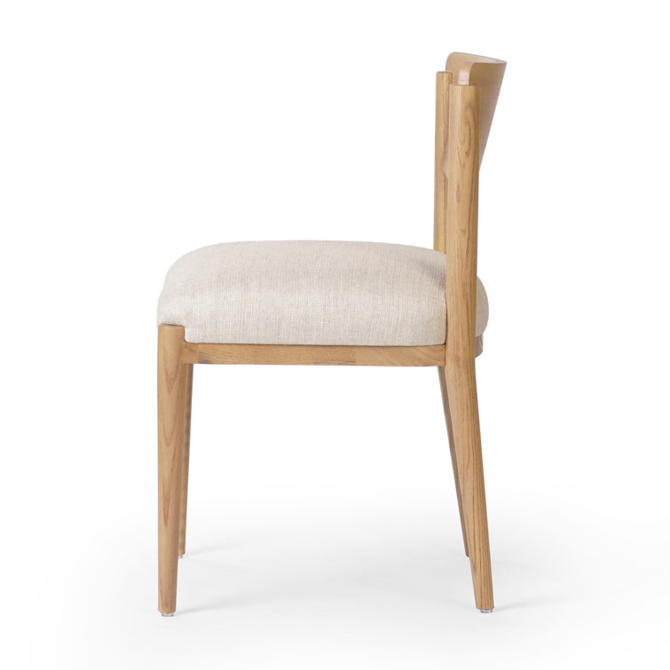 Beige Linen Upholstered Side Chair with Natural Wood Frame