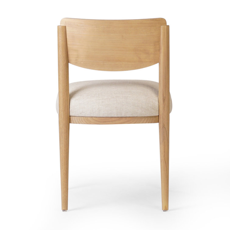Beige Linen Upholstered Side Chair with Natural Wood Frame