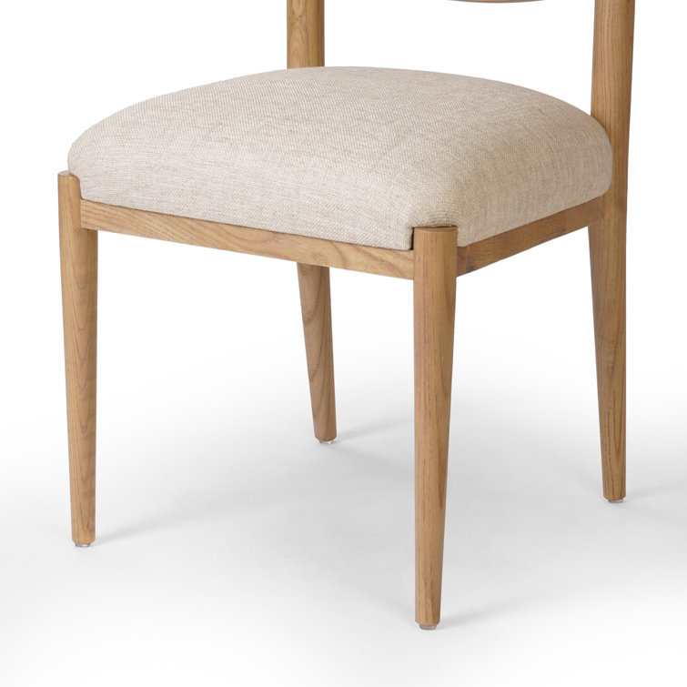 Beige Linen Upholstered Side Chair with Natural Wood Frame