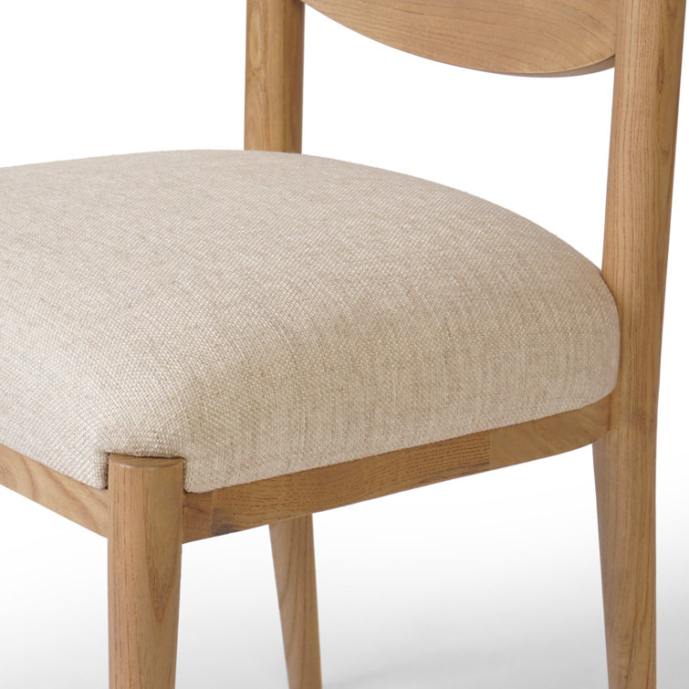 Beige Linen Upholstered Side Chair with Natural Wood Frame
