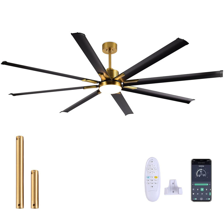 72'' Black and Brass 8-Blade Modern Ceiling Fan with LED Light