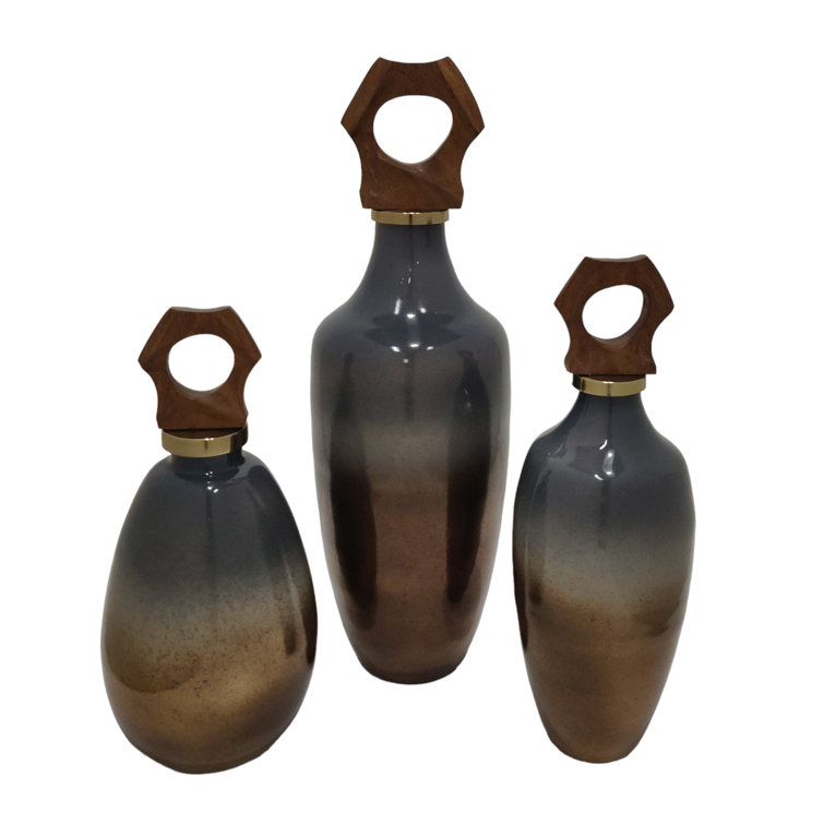 Zimmerman Handmade Brown and Gray Glass Table Vase Set