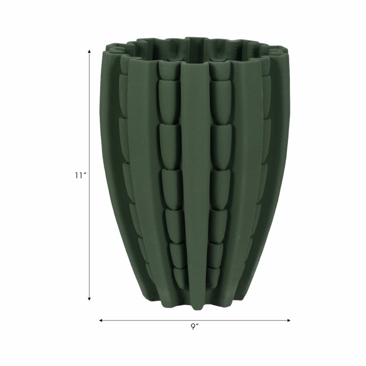 Green Ceramic Table Vase with Textured Design, 11" Height