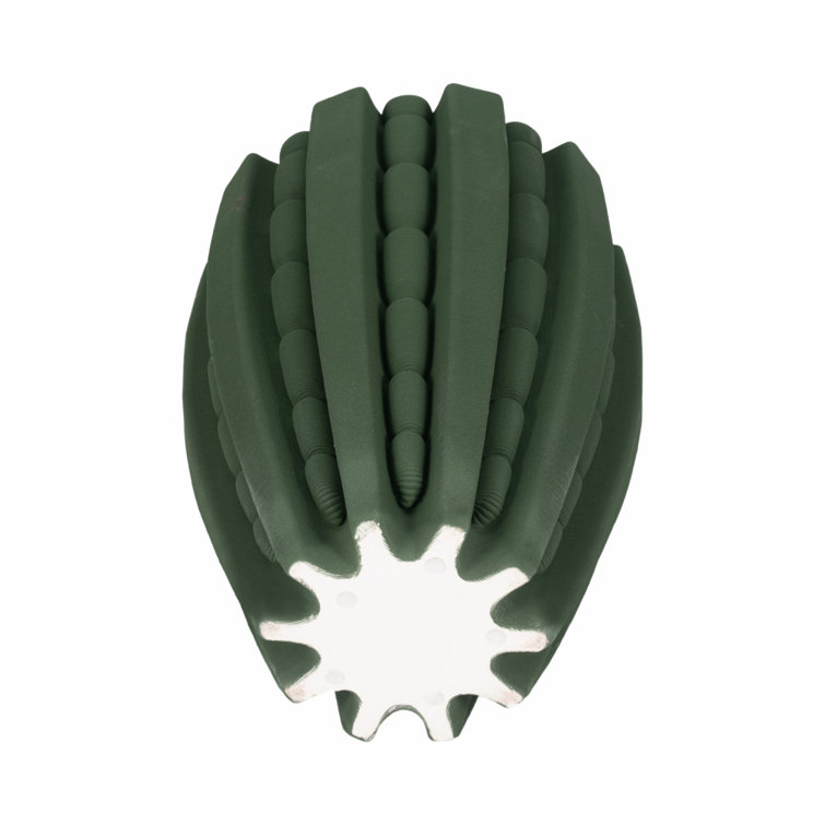 Green Ceramic Table Vase with Textured Design, 11" Height