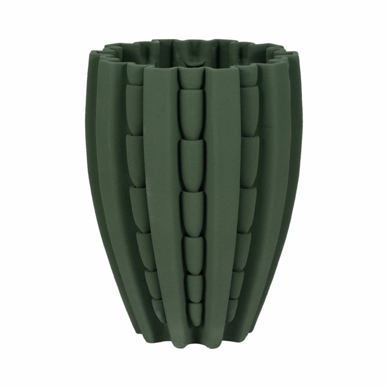 Green Ceramic Table Vase with Textured Design, 11" Height