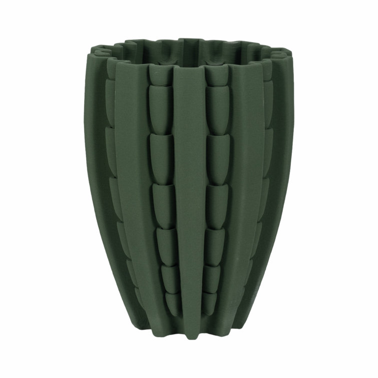 Green Ceramic Table Vase with Textured Design, 11" Height