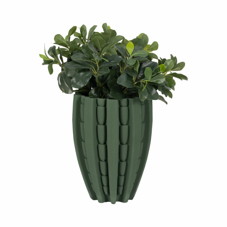 Green Ceramic Table Vase with Textured Design, 11" Height