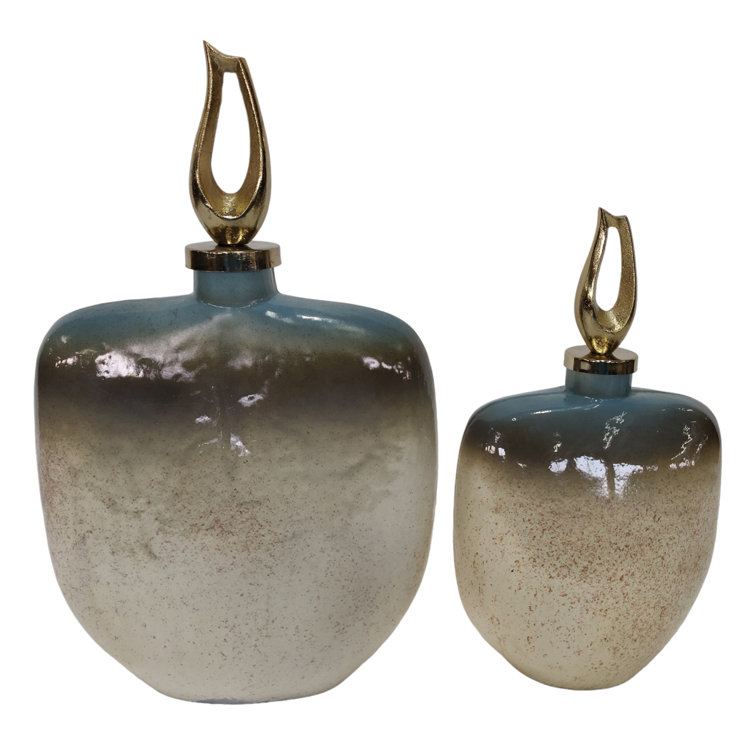 Ashford Blue and Beige Handmade Glass Decorative Bottle