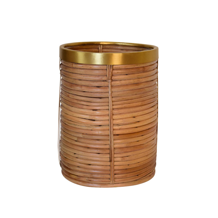 Brim Rattan and Brass Waste Basket