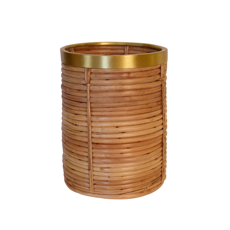 Brim Rattan and Brass Waste Basket