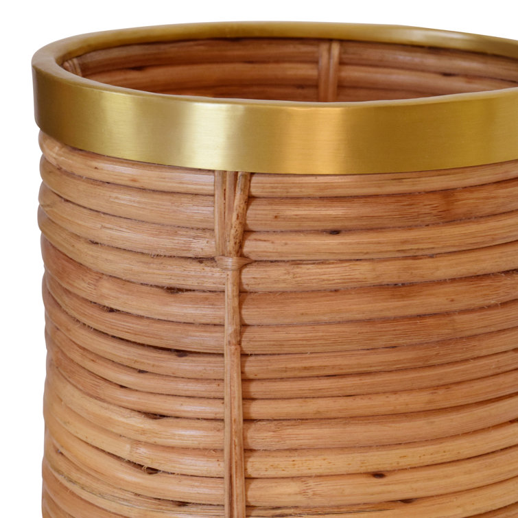 Brim Rattan and Brass Waste Basket