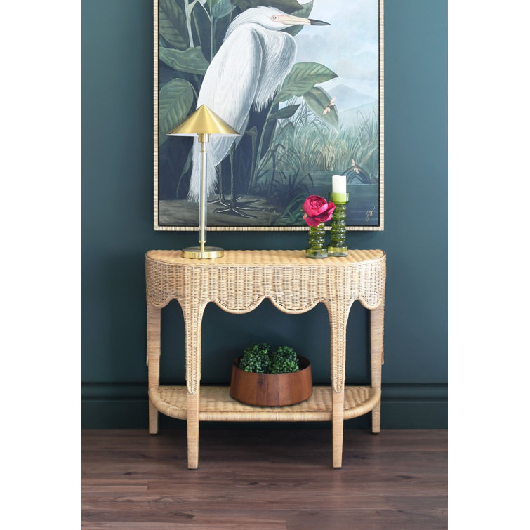 Nude Rattan Scalloped Demilune Hallway Table with Storage