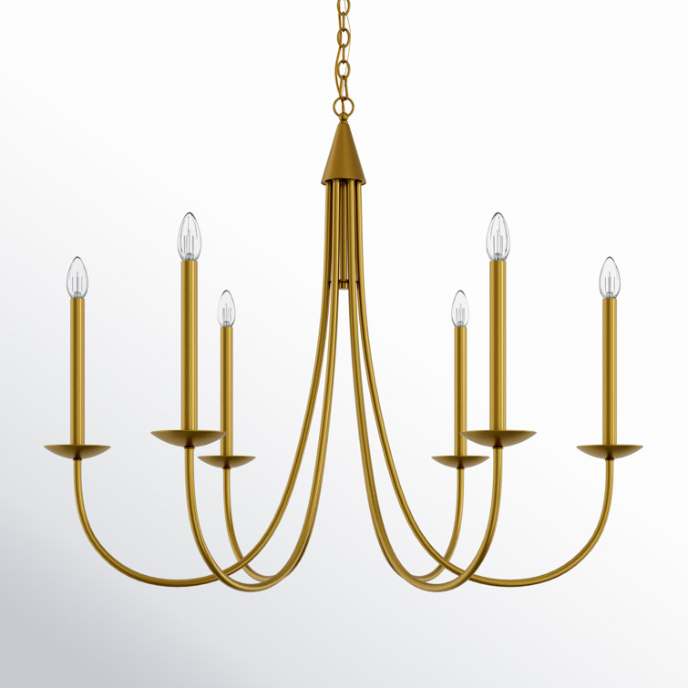 Brass 6-Light Candle Style Chandelier with Adjustable Chain