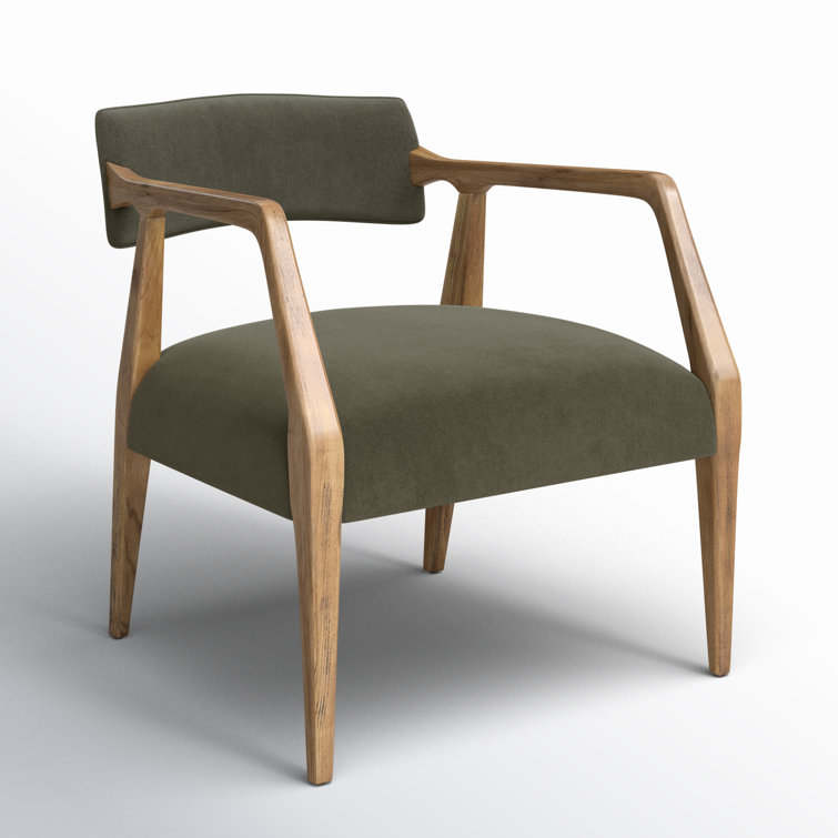 Olive Green Velvet and Oak Accent Chair