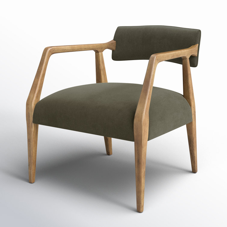 Olive Green Velvet and Oak Accent Chair