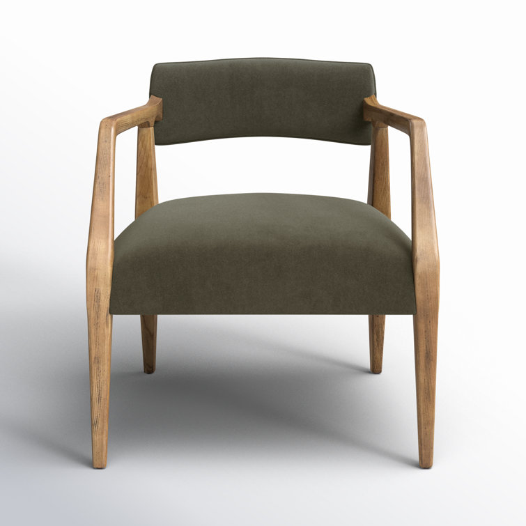 Olive Green Velvet and Oak Accent Chair