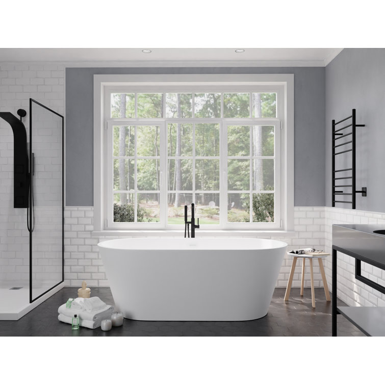 Roccia 61.4'' White Solid Surface Freestanding Bathtub