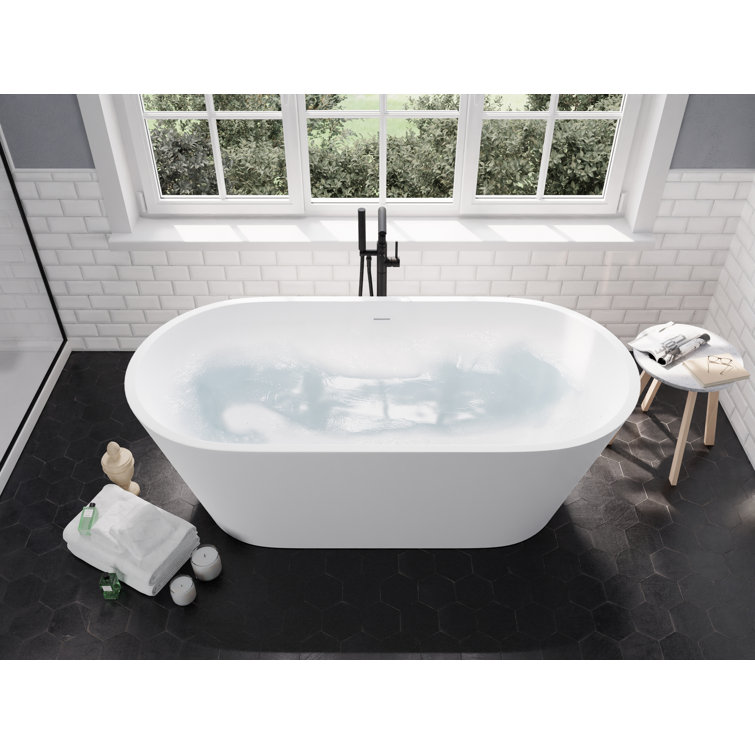 Roccia 61.4'' White Solid Surface Freestanding Bathtub