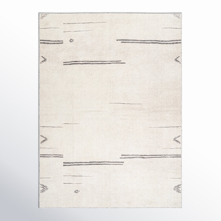 Ivory Geometric Low Pile Rectangular Area Rug