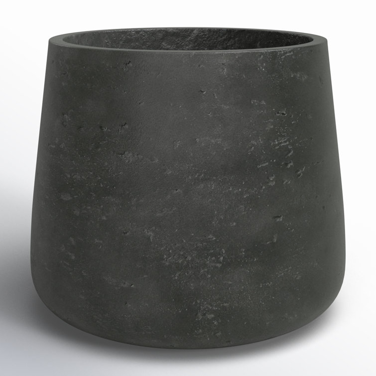 Black Fiber Stone Round Outdoor/Indoor Planter Pot