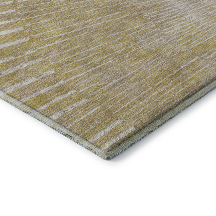 Wheat Rectangular Washable Synthetic 5' x 7' Rug with Fan Design