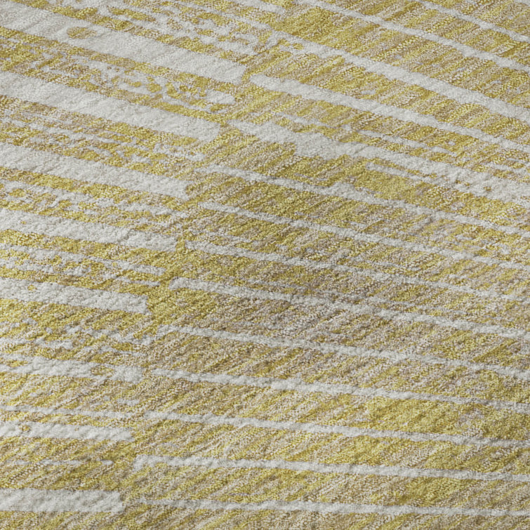 Wheat Rectangular Washable Synthetic 5' x 7' Rug with Fan Design
