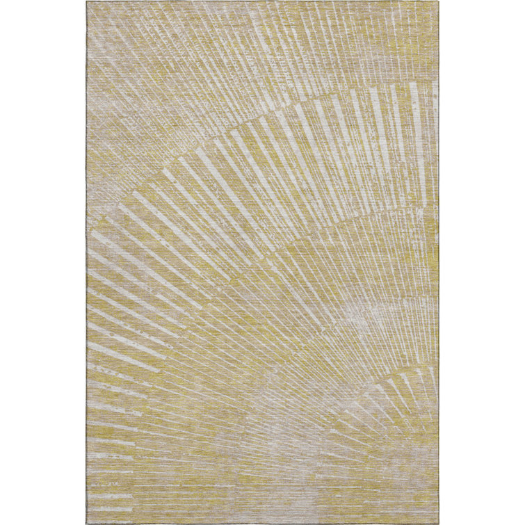 Wheat Rectangular Washable Synthetic 5' x 7' Rug with Fan Design