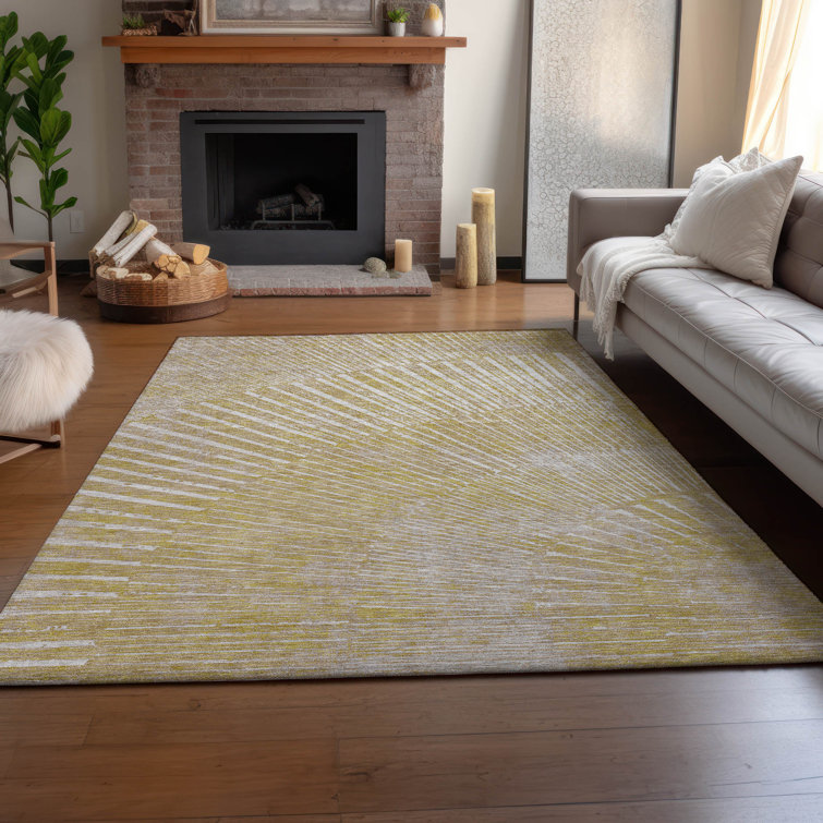 Wheat Rectangular Washable Synthetic 5' x 7' Rug with Fan Design