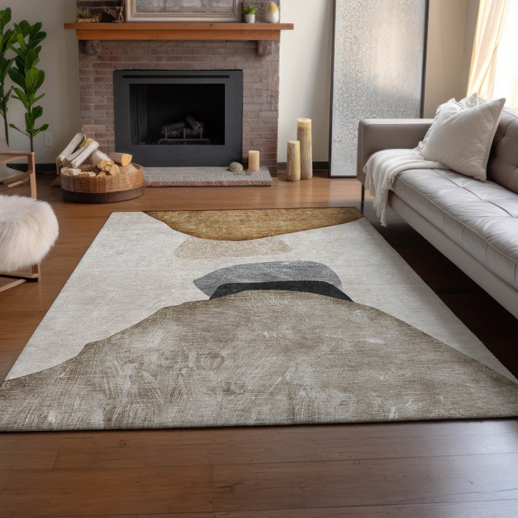 Brown Rectangular Washable Synthetic Rug, 46" x 30"