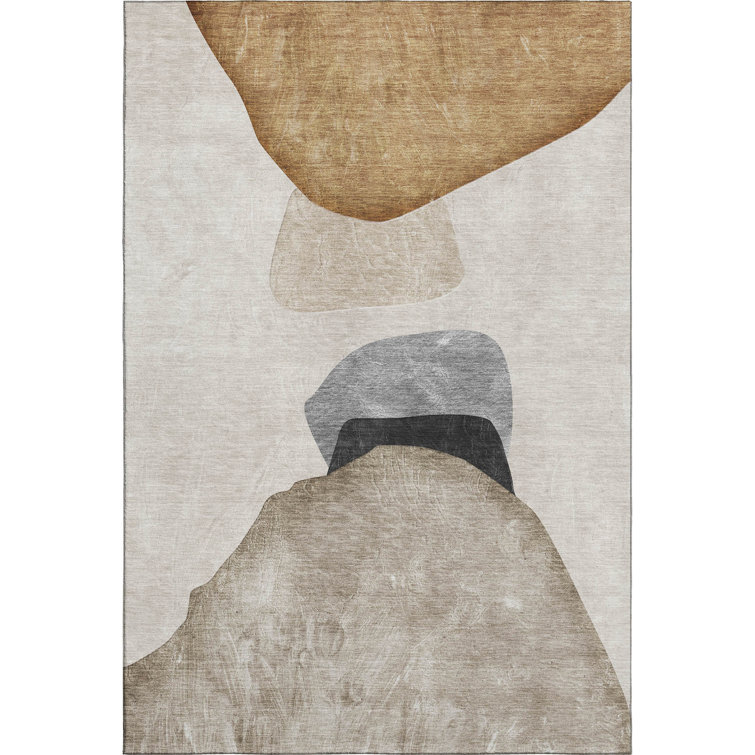 Brown Rectangular Washable Synthetic Rug, 46" x 30"