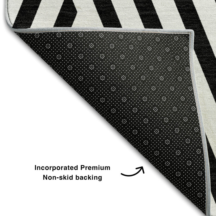 Addison Black Synthetic Washable 9' x 12' Geometric Rug