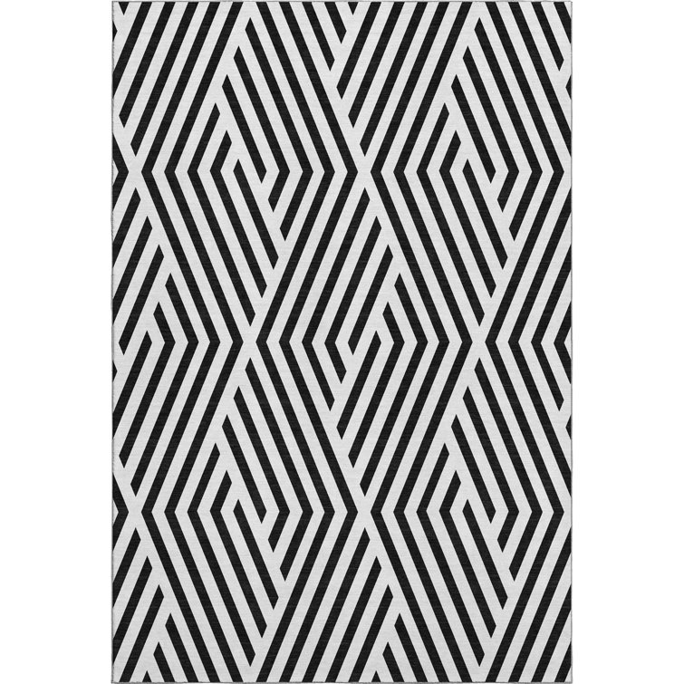 Addison Black Synthetic Washable 9' x 12' Geometric Rug