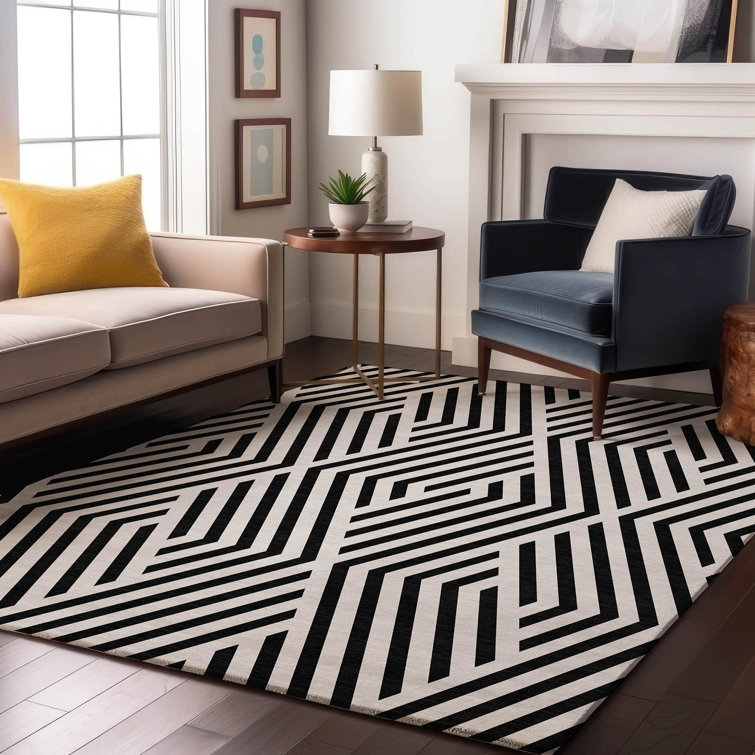 Addison Black Synthetic Washable 9' x 12' Geometric Rug