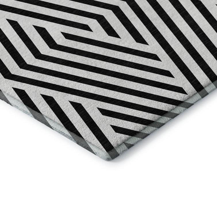 Addison Black Synthetic Washable 9' x 12' Geometric Rug