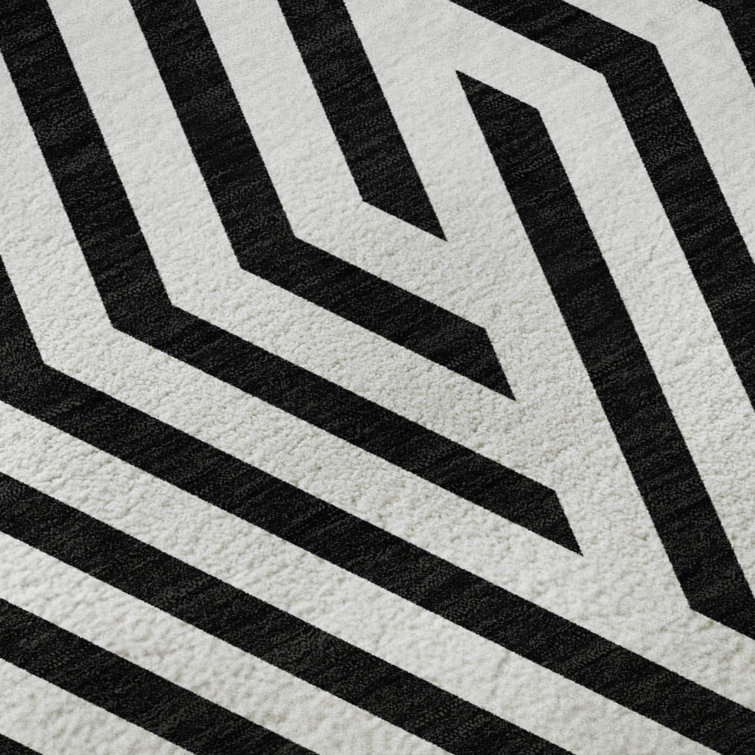 Addison Black Synthetic Washable 9' x 12' Geometric Rug