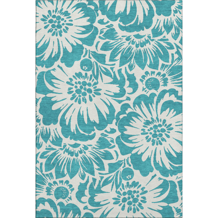 Red Floral Washable Synthetic 9' x 12' Rug