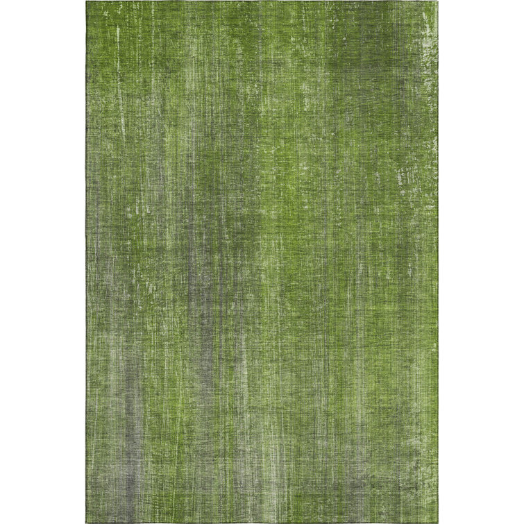 Green Abstract Microfiber Washable 5' x 7' Rug