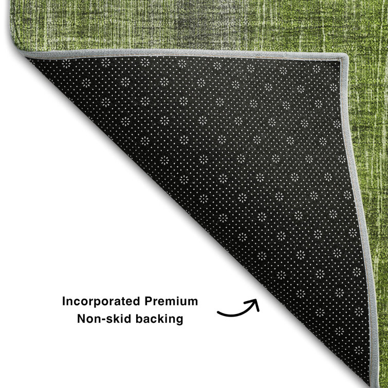 Green Abstract Microfiber Washable 5' x 7' Rug