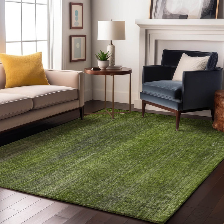 Green Abstract Microfiber Washable 5' x 7' Rug