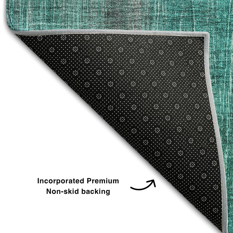 Teal Microfiber Abstract Washable Runner Rug 2'3" x 7'6"