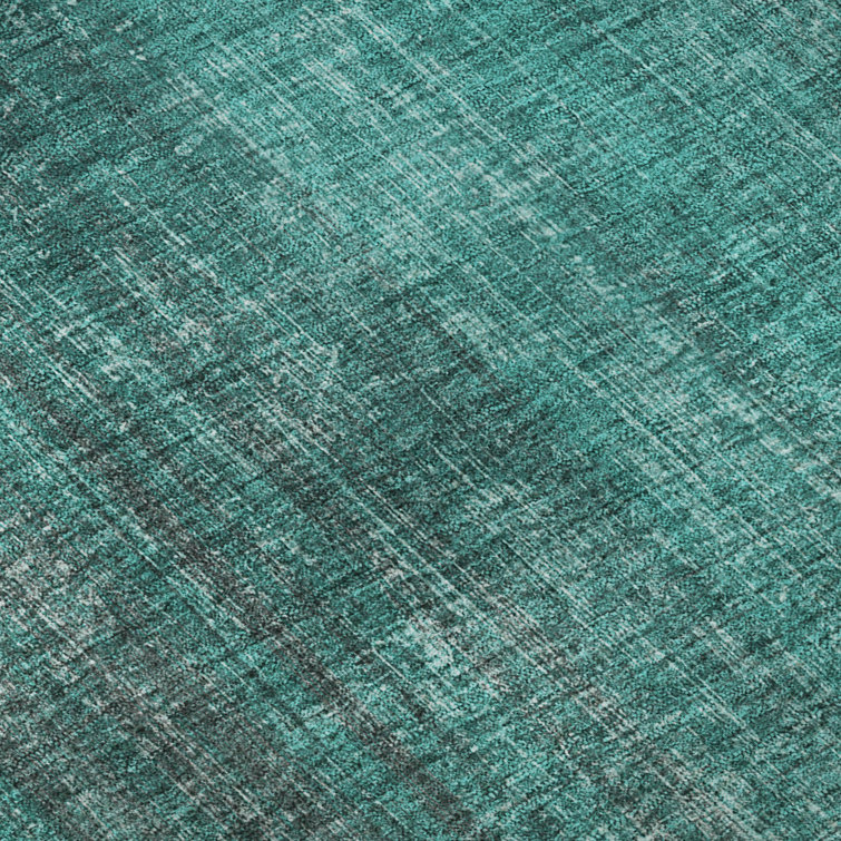 Teal Microfiber Abstract Washable Runner Rug 2'3" x 7'6"